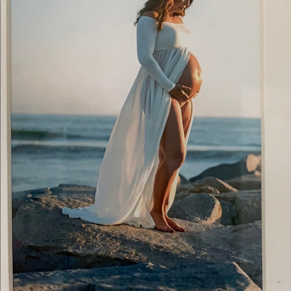 Ivory Off Shoulder Open Maternity Photoshoot Dress